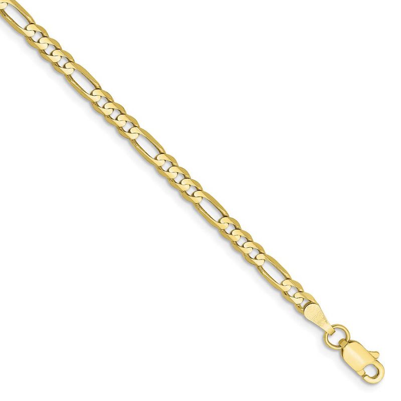 3mm, 10k Yellow Gold, Concave Figaro Chain Bracelet, 7 Inch
